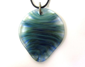 NECKLACE made out of one Original Glass Guitar Pick. Aqua, Ocean, and Green