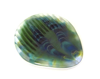 Original Glass Guitar Pick with Built In Grip. Blue Multi with Green Stripe Detail