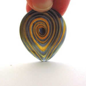 Original Glass Guitar Pick with Built In Grip. Inky Black and Yellow Gold Spiral Detail