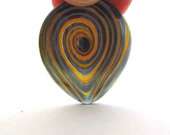 Original Glass Guitar Pick with Built In Grip. Inky Black and Yellow Gold Spiral Detail