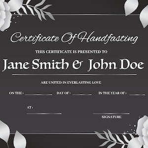 Elegant Handfasting Certificate, Editable PDF, Digital Download, Wedding Certificate, Customizable, Witch Wedding, Pagan Handfasting