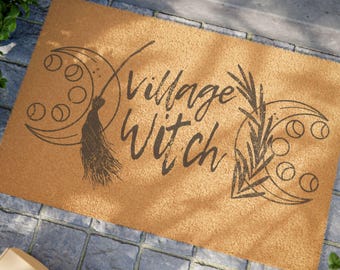 Village Witch Doormat, Witch Doormat, Witch Home Decor, Halloween, Wiccan Gift, Housewarming Present, Front Door Mat, Entryway
