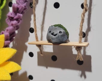 Little Swing Guys! Boulder Buddies, Pet Rock, Car Decor, Clay Rock, Rear view mirror