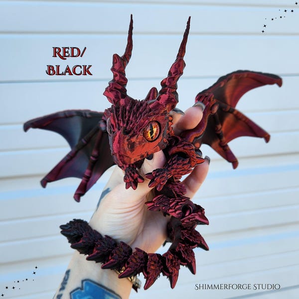 Articulated Winged Dragon Large Sylus Horned Figurine Poseable Flying Dragon