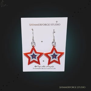 Patriotic Star Earrings Red White Blue Sparkle 4th of July  Hypoallergenic Ear Wires Stainless Sterling Niobium