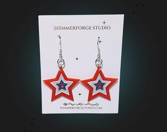 Patriotic Star Earrings: Red White Blue 4th of July, Hypoallergenic