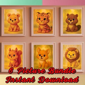Cute Animal Nursery Print Bundle, Kids Room Decor, Instant Download, 6-Picture Bundle, Adorable Nursery Wall Art