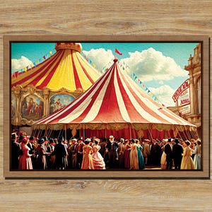 Vintage Victorian Circus Wall Art, Downloadable retro funfair Artwork, printable nostalgic digital painting, instant download print.