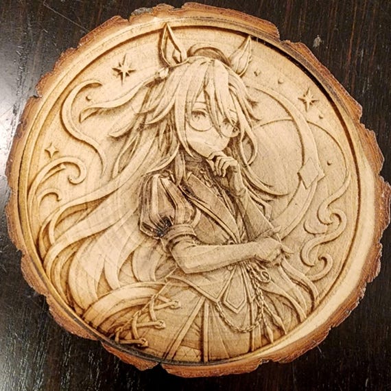 Laser Engraved Basswood Coaster: Umamusume  Dream Journey Fan Art, Natural Wood Grain