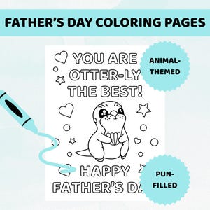 Dibujos para colorear del Día del Padre, actividad imprimible para niños, regalo para el Día del Padre, descarga instantánea en PDF, manualidades con temática de animales.