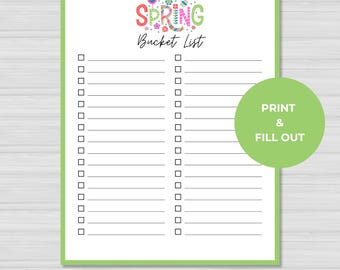 Lista delle cose da fare in primavera stampabile, elenco vuoto di attività primaverili, lista di cose da fare per bambini, ragazzi e adulti, divertimento stagionale, download immediato, PDF