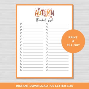 Autumn Bucket List Printable, Blank Autumn Activities Checklist, To-Do List for Kids, Teens & Adults, Seasonal Fun, Instant Download, PDF
