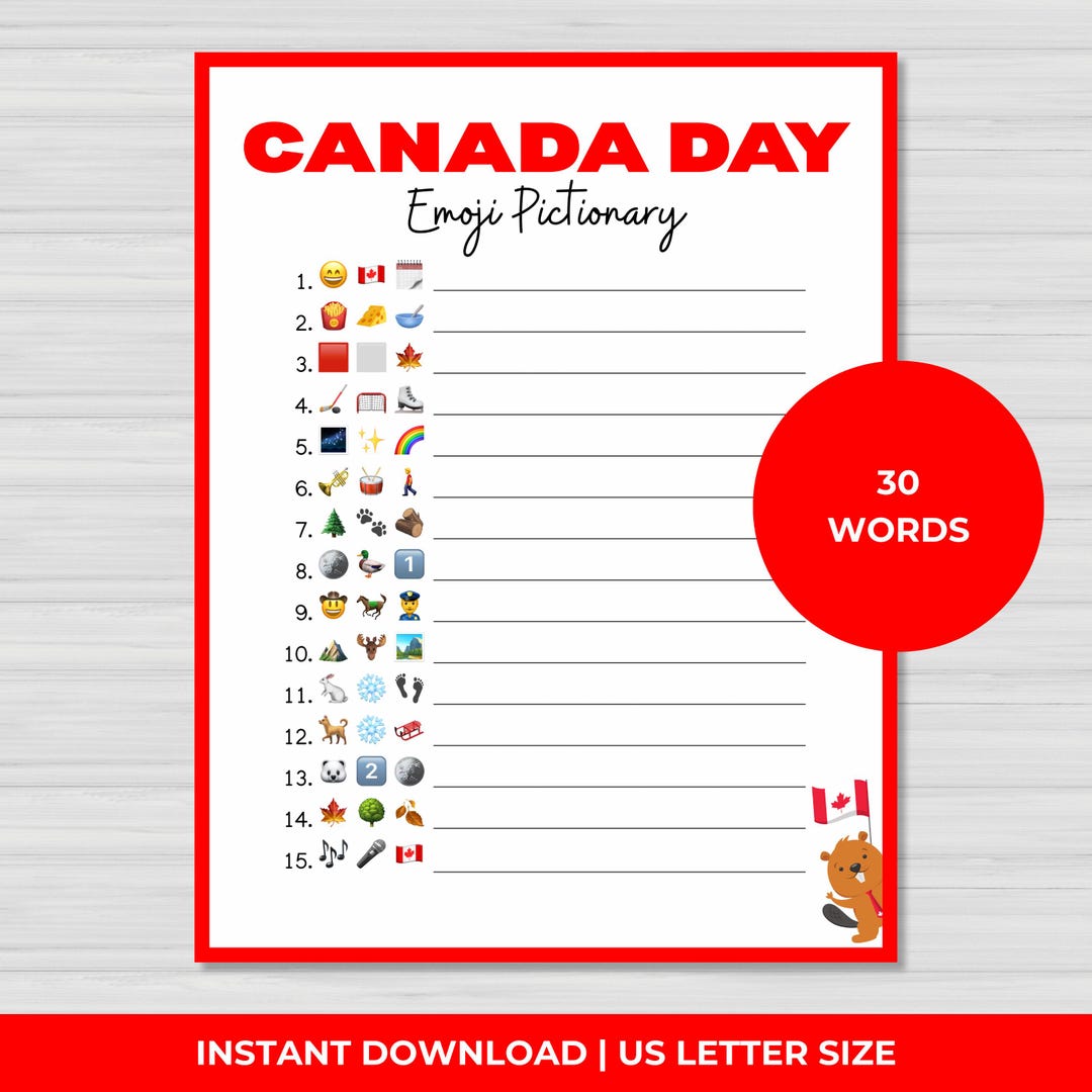 Pictionary de emojis del Día de Canadá, juego imprimible para niños ...