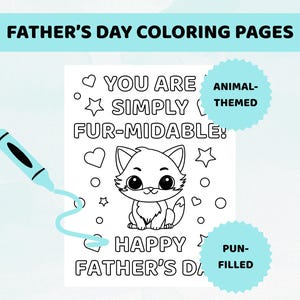Páginas para colorir para o Dia dos Pais, atividade para imprimir para o Dia dos Pais para crianças, presente de Dia dos Pais para crianças, download instantâneo de PDF, faça você mesmo com tema de animais