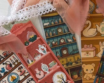 Colección de marcapáginas Trinket Shelf / Diseños acogedores de estilo cottagecore, vintage y gótico / Regalo ideal para lectores / Marcapáginas con opción de cinta