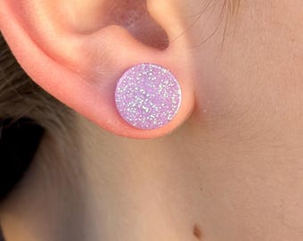 Pendientes de botón con purpurina pastel, pendientes de resina hechos a mano, joyería kawaii adorable, pendientes pastel brillantes, pendientes minimalistas, estética de chica rara