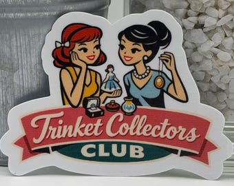 Pegatina del Club de Coleccionistas de Birmudas, pegatina linda de inspiración vintage, estética retro para chicas, pegatina de chica coleccionista, pegatina de vinilo linda