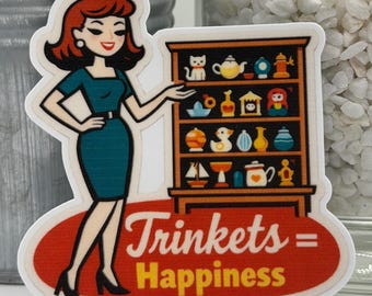 Pegatina "Trinkles = Happiness", pegatina de vinilo de inspiración vintage, estética retro femenina, pegatina de coleccionista, bonita pegatina para diario.