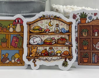 Pegatinas para estantes de baratijas / Pegatinas de vinilo acogedoras estilo cottagecore, retro y kawaii / Decoración adorable para diarios, portátiles y agendas