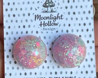 Pendientes de botón grandes con purpurina, pendientes de botón grandes de resina, pendientes de 14 mm, 16 mm y 18 mm, pendientes de confeti coloridos, joyería kawaii, pendientes de botón llamativos