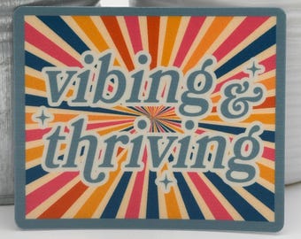Pegatina Vibing and Thriving / Pegatina de vinilo con estética retro / Pegatina de afirmación positiva / Bonita pegatina para portátil o botella de agua