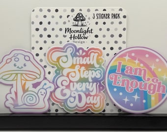 Stickerpakket You Are Genoeg | Set van 3 schattige bevestigingsstickers | Pastelkleurige vinylstickers regenboog | Geestelijke gezondheid, zelfliefde, dagboekstickers