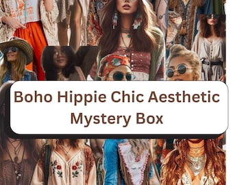 Boho Hippie Chic Estetik Kurerad låda med mystiska damkläder och accessoarer