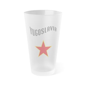 Yugoslavia Frosted Pint Glass with Retro Flag Design | Yugoslav Nostalgia Beer Glass, Cold War Era Barware, Balkan Heritage Gift Idea
