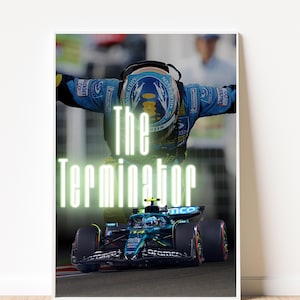 Fernando Alonso &quot;The Terminator&quot; Poster – F1 Wall Art Print | Aston Martin & Renault Formula 1 Decor | Semi-Gloss Motorsport Gift