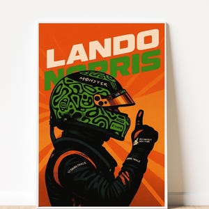 Stampa artistica di Lando Norris F1 – Poster di Formula 1 McLaren – Decorazione murale del pilota automobilistico britannico – Regalo di sport motoristici per gli appassionati – Illustrazione del Gran Premio