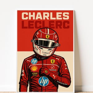 Charles Leclerc Ferrari Poster | Scuderia Ferrari F1 Matte Wall Art | Formula 1 Racing Print | Charles Leclerc Driver Illustration