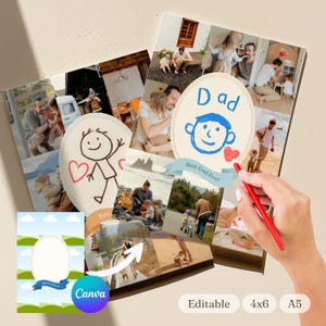 Sjabloon bewerkbare Vaderdag collage fotokaart van kinderen voor vader sjabloon A5 4 x 6 Canva eenvoudig vaderdagcadeau voor kinderen Aangepaste kaart DIY-tekening afdrukken