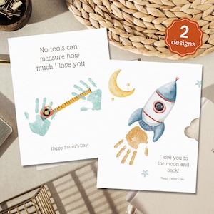Vaderdag handafdruk knutselen Love You To The Moon And Back DIY afdrukbaar cadeau voor vader van kinderen peuter kleuterschool Keepsake Art for Dad Print