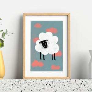 Stampa artistica da parete per bambini / Stampa di animali pastello 21x30 e 30 x 40 cm / Animali carini / Decorazioni per la cameretta dei bambini / Poster con pecorella blu / Arte da parete per la cameretta dei bambini