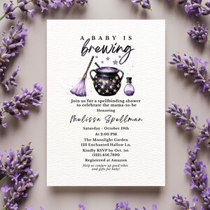 Editable Witch Baby Shower Invitation, A Baby Is Brewing Canva Template, Halloween Baby Invite, Magical Fall Shower Printable, Witchcore