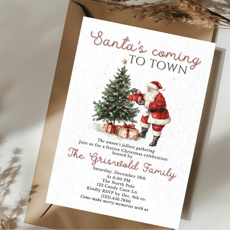Santa Comic Invitations Santa Christmas Party Invitation, Vintage Holiday Invite, Santaβs ...