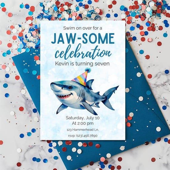 Editable Shark Pool Party Invite, Canva Birthday Template for Boys, Jawsome Pool Party Invite for Kids, Summer Ocean Theme, Party Printable