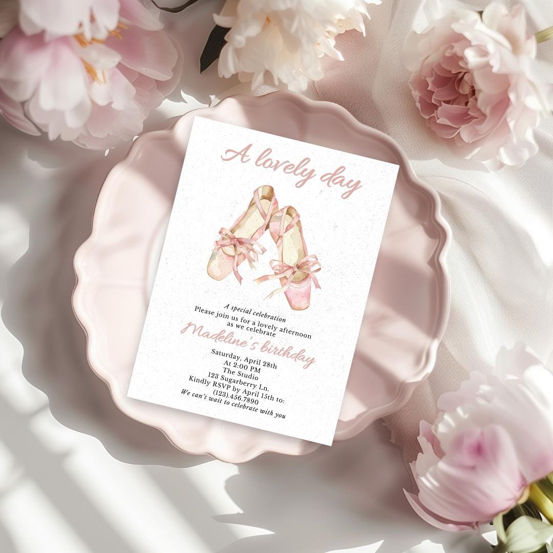 Ballet Birthday Invitation Editable, Ballet Shoes Party Invite, Pink ...