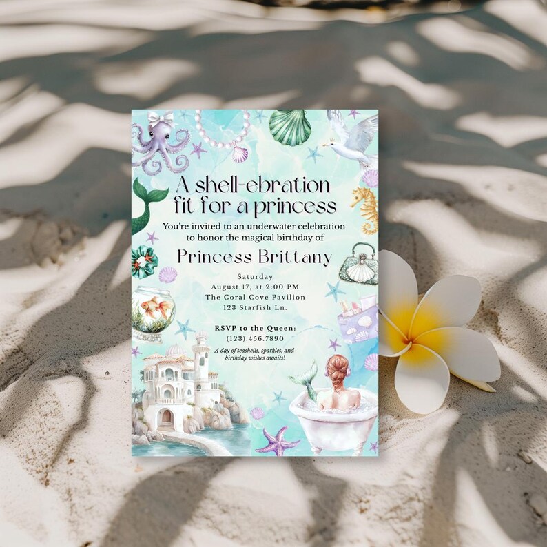 Mermaid Princess Birthday Invitation, Ocean Theme Editable Canva ...