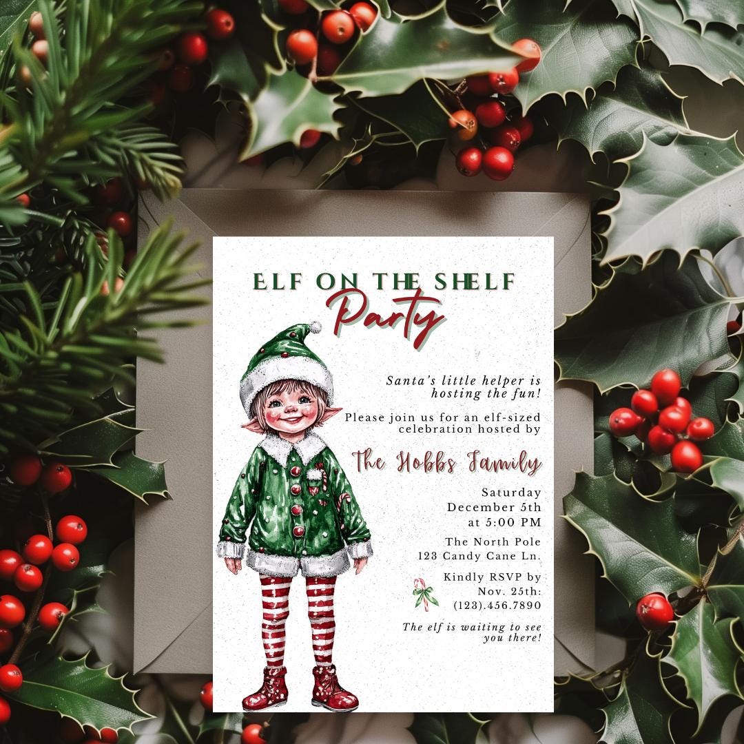 Elf on the Shelf Party Invitation, Christmas Elf Printable Holiday ...
