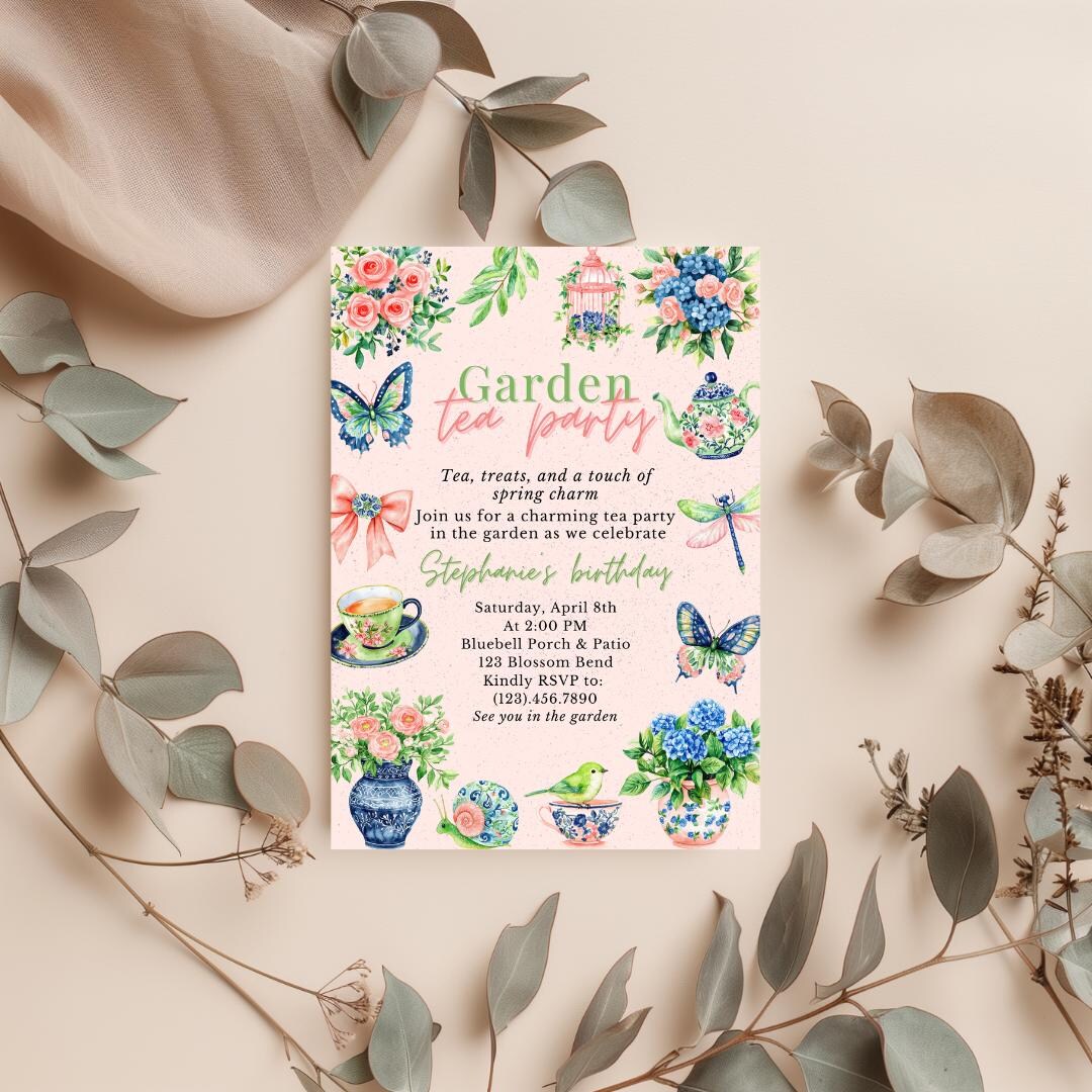 Spring Tea Invitation Garden Tea Party Invitation Editable, Spring Garden Party Invite ...