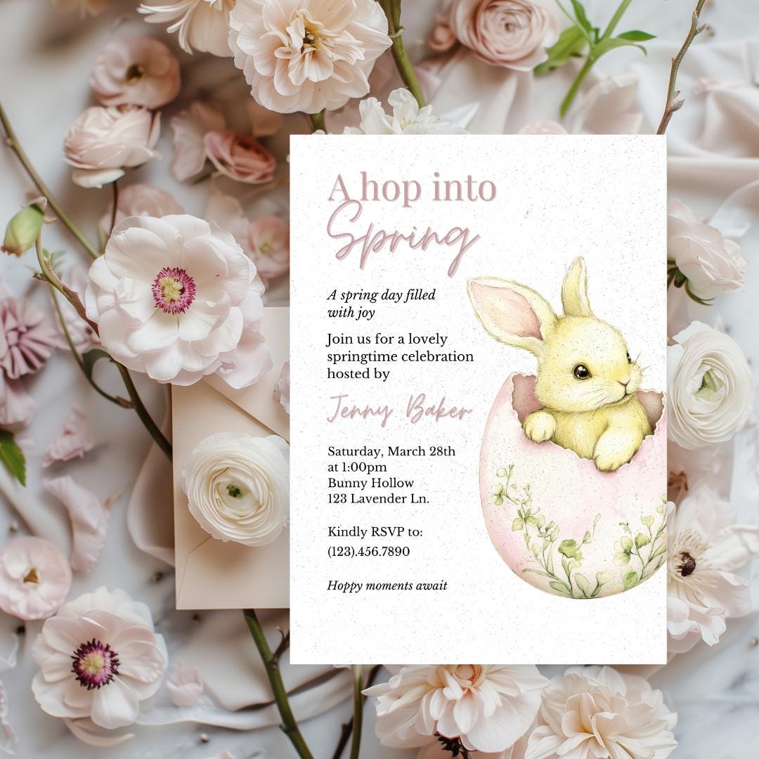 A Hop Into Spring Invitation, Easter Bunny Invite, Spring Celebration ...