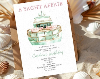 Yacht Invitation Template, Nautical Party Invite, Editable Coastal Celebration, Boat Party, Shower, Birthday, Any Event Canva