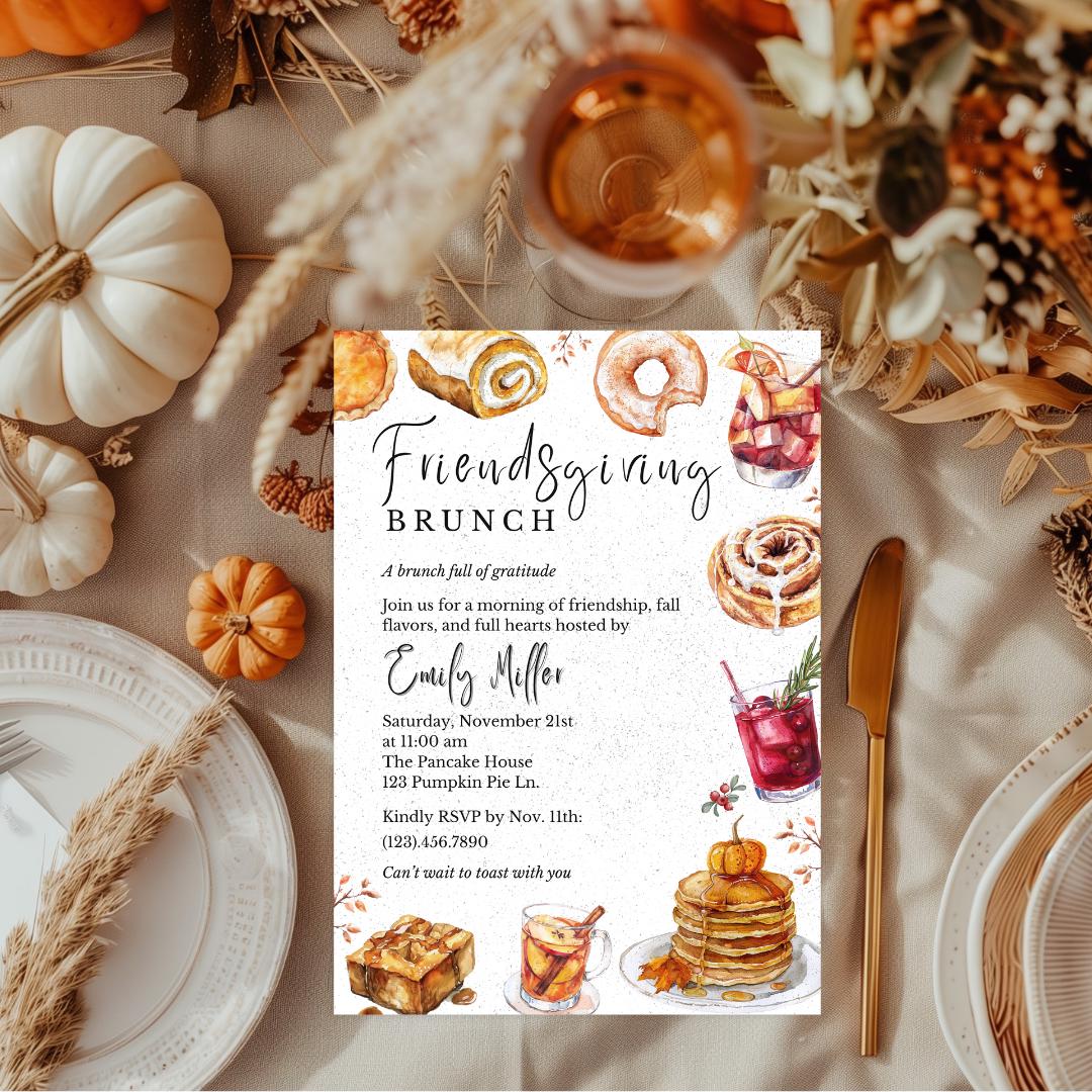 Friendsgiving Brunch Invitation, Editable Fall Brunch Invite, Pumpkin Spice Party Template, Autumn Gathering Printable, Thanksgiving Brunch