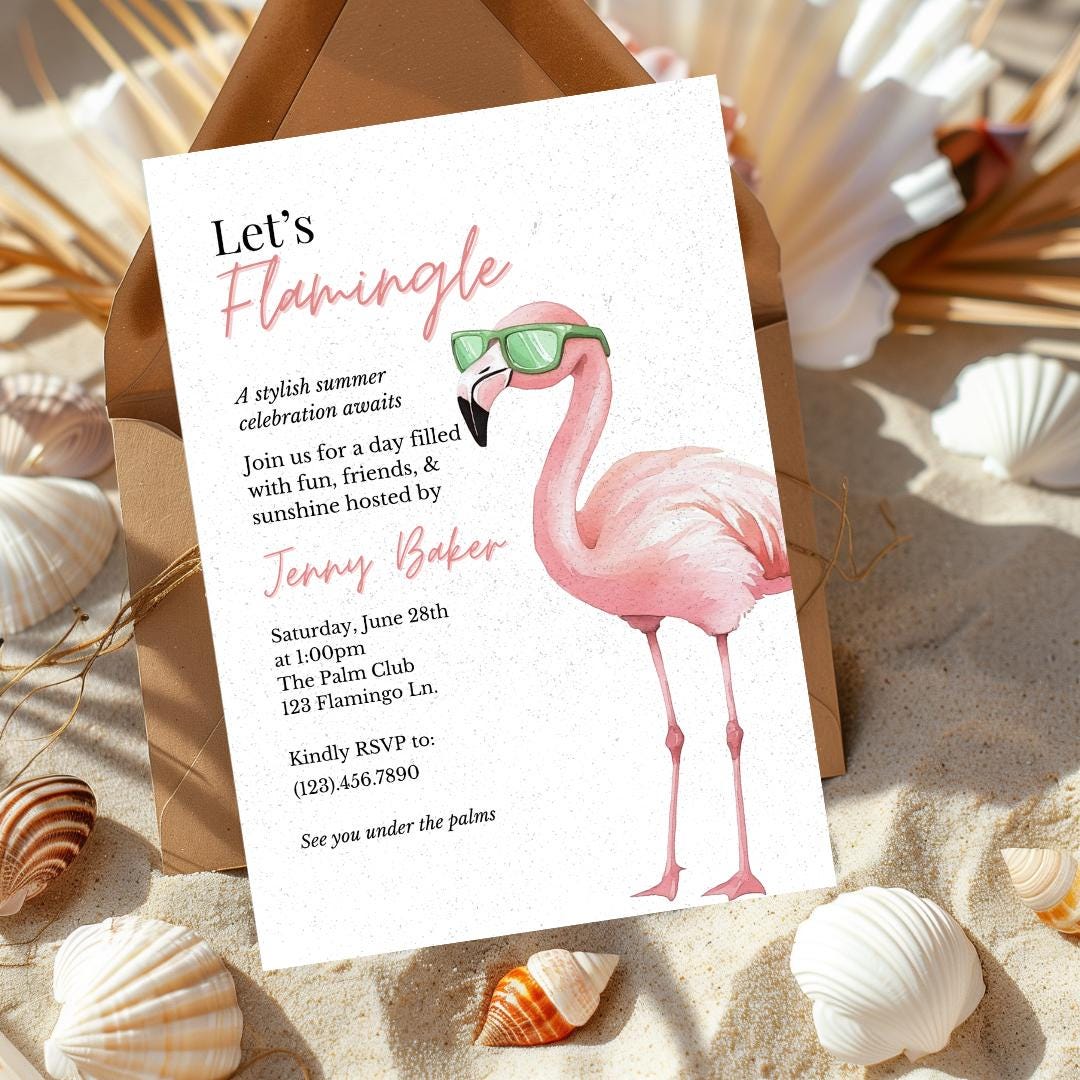 Let’s Flamingle Invitation Template, Summer Party Invite, Flamingo ...