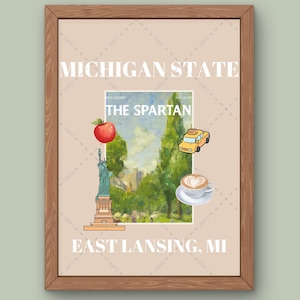 Michigan State Univ MSU Spartans Digital Prints, Wall Art- East Lansing Bars/Restaurants/Campus Landmarks/Sports/Sororities (Classic)