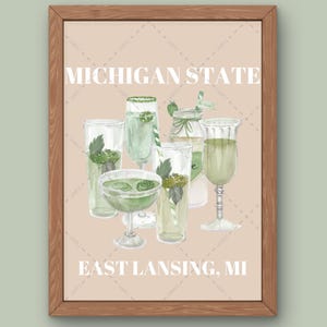 Michigan State Univ MSU Spartans Digital Prints, Wall Art- East Lansing Bars/Restaurants/Campus Landmarks/Sports/Sororities (Classic)