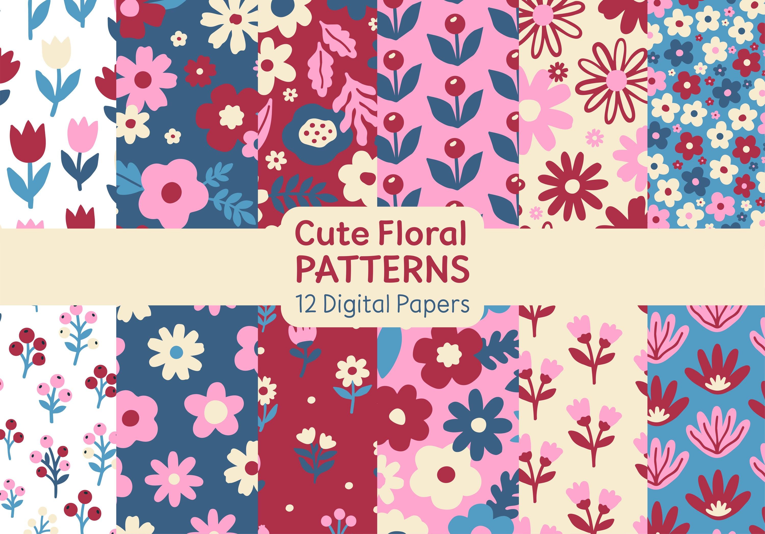 Cute Digital Paper Bundle, Floral Patterns, Colorful Flowers Patterns ...