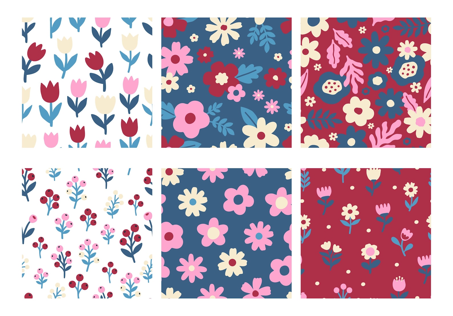 Cute Digital Paper Bundle, Floral Patterns, Colorful Flowers Patterns ...