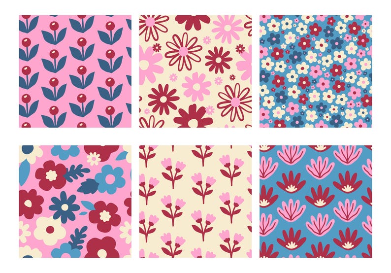 Cute Digital Paper Bundle, Floral Patterns, Colorful Flowers Patterns ...